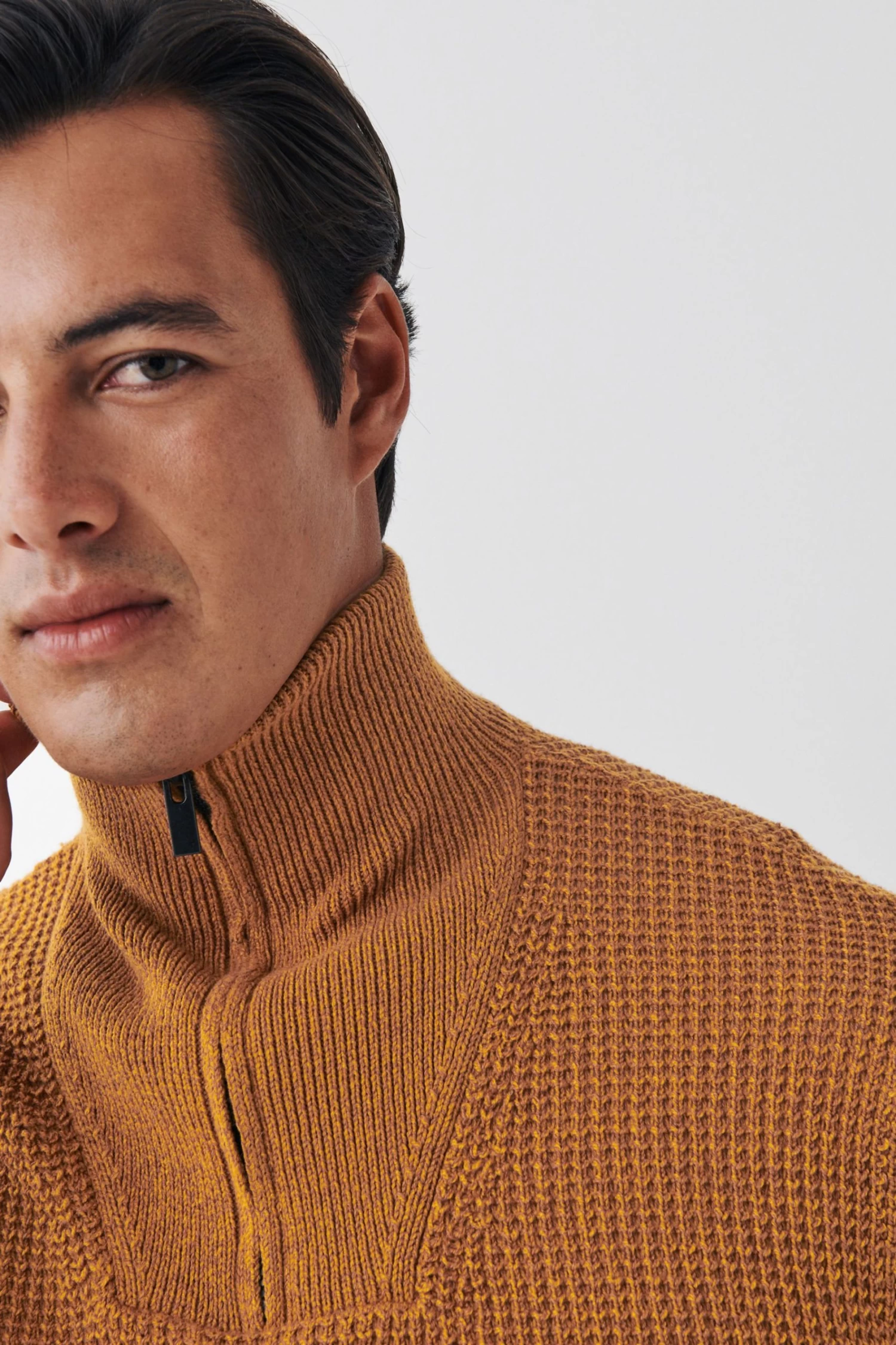 Next Tan Brown Zip Neck Textured Knitted Jumper 3 Next Tan Brown Zip Neck Textured Knitted Jumper