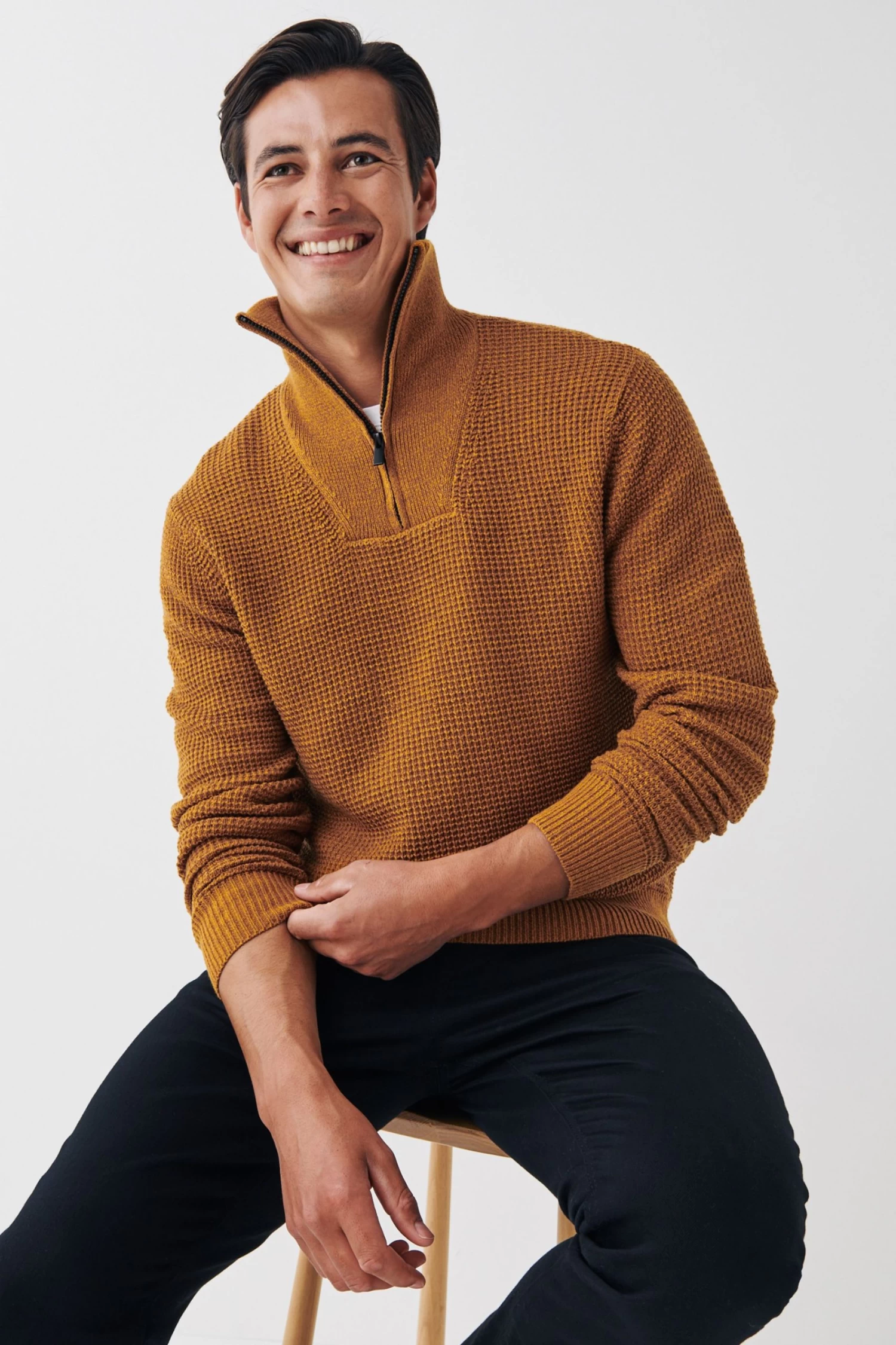 Next Tan Brown Zip Neck Textured Knitted Jumper 4 Next Tan Brown Zip Neck Textured Knitted Jumper - Image 2