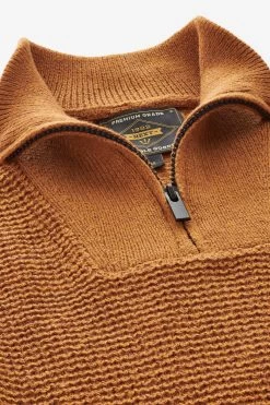 Next Tan Brown Zip Neck Textured Knitted Jumper 14 Next Tan Brown Zip Neck Textured Knitted Jumper -Fashion Men Shop T98 703s6