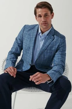 Crew Clothing Company Mid Blue Linen Blend Classic Blazer