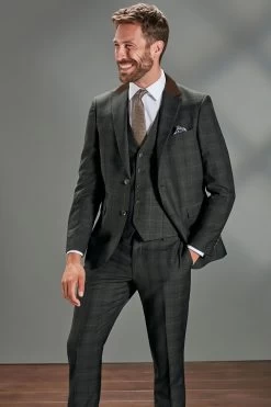 Next Green Slim Fit Signature Empire Mills 100% Wool Check Suit: Jacket