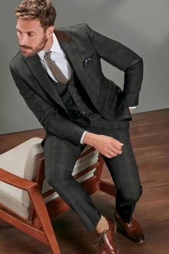 Next Green Slim Fit Signature Empire Mills 100% Wool Check Suit: Jacket -Fashion Men Shop U11 162s7