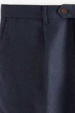 Next Navy Blue Herringbone Relaxed Tapered Pleated Nova Fides Wool Blend Formal Trousers -Fashion Men Shop U15601s5