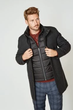 Next Charcoal Grey Signature Italian Wool Rich Funnel Neck Coat With Removable Gilet -Fashion Men Shop U23 334s5