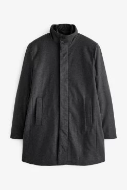 Next Charcoal Grey Signature Italian Wool Rich Funnel Neck Coat With Removable Gilet -Fashion Men Shop U23 334s8