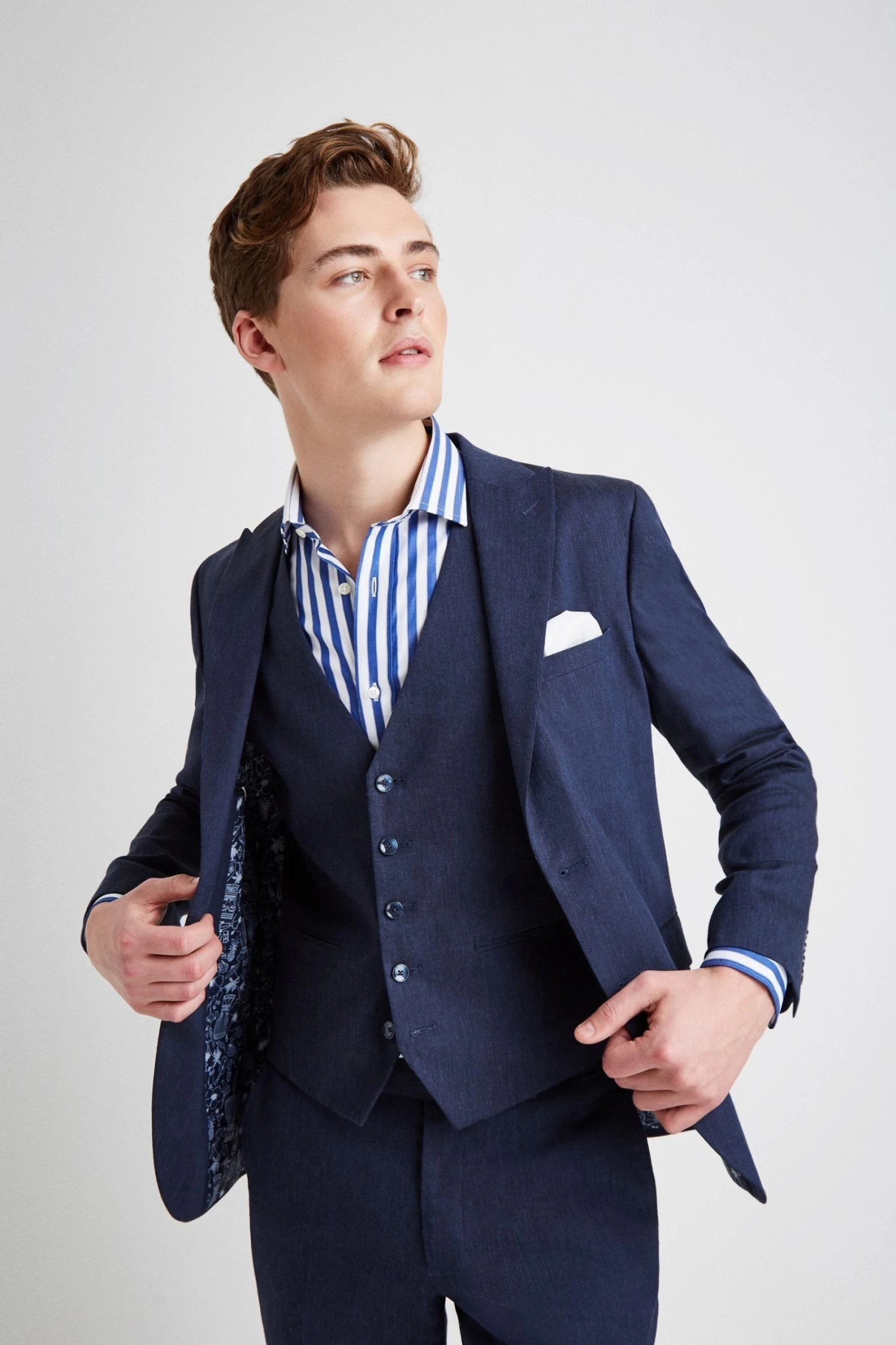 MOSS Blue Slim Fit Linen Suit: Jacket 3 MOSS Blue Slim Fit Linen Suit: Jacket