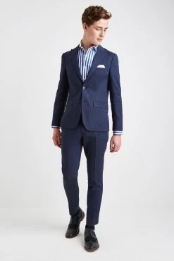 MOSS Blue Slim Fit Linen Suit: Jacket 9 MOSS Blue Slim Fit Linen Suit: Jacket -Fashion Men Shop U31 944s3