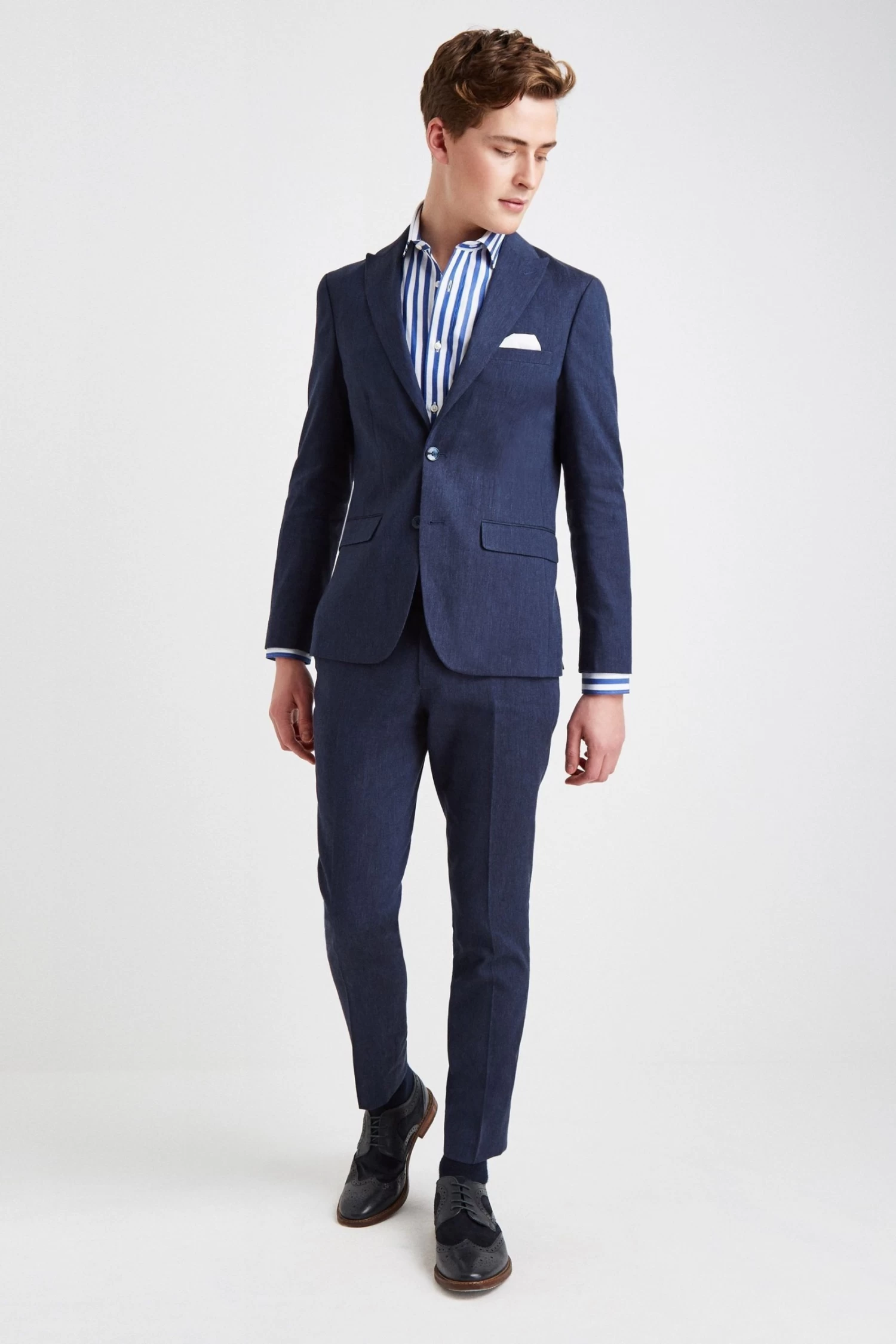 MOSS Blue Slim Fit Linen Suit: Jacket 5 MOSS Blue Slim Fit Linen Suit: Jacket - Image 3