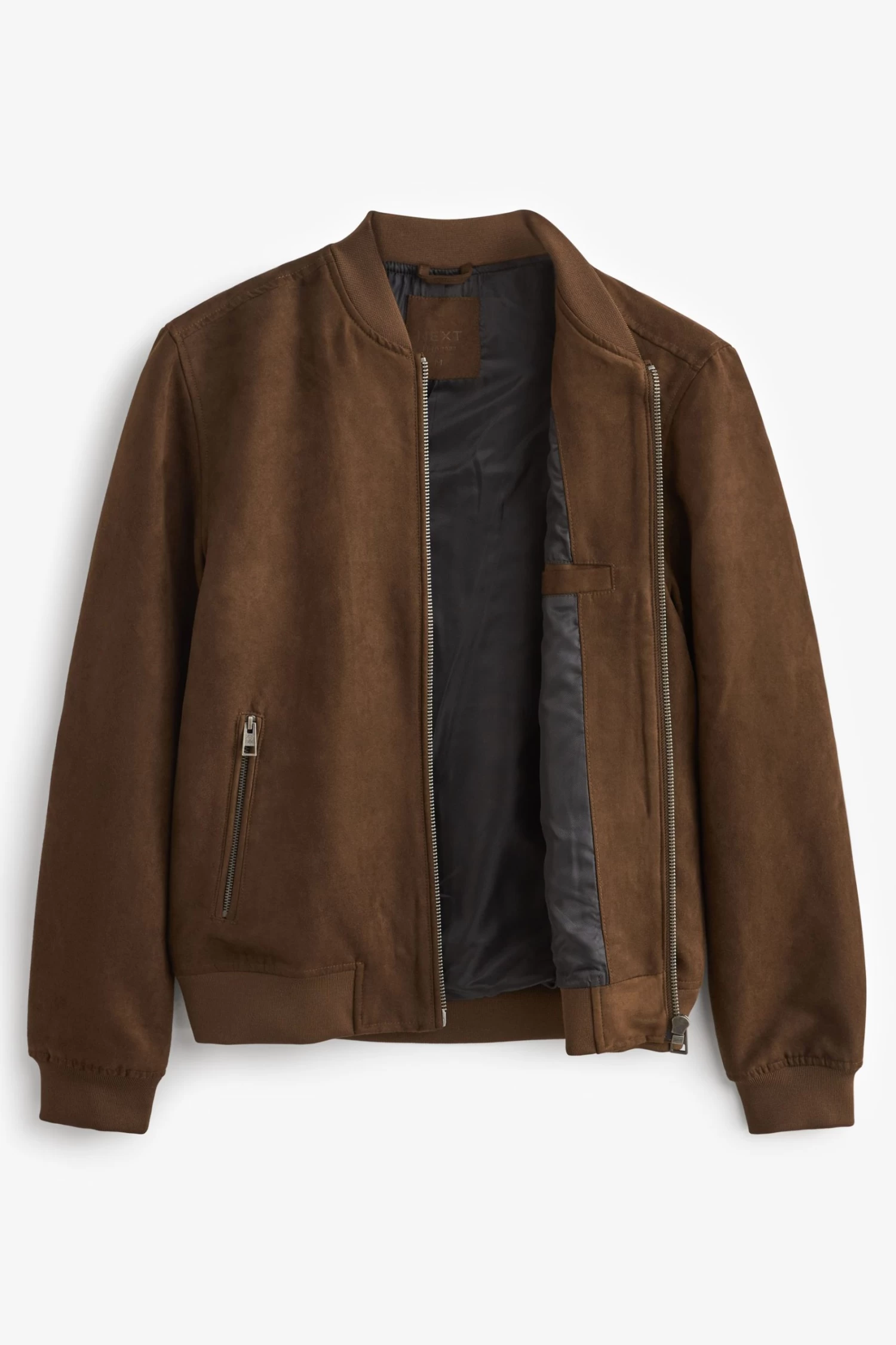Next Chocolate Brown Faux Suede Bomber Jacket 6 Next Chocolate Brown Faux Suede Bomber Jacket - Image 4
