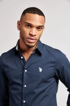 U.S. Polo Assn. Blue Formal Micro Print Shirt -Fashion Men Shop U44768s3