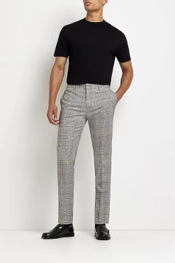 River Island Grey Mustard Check Trousers -Fashion Men Shop U59927s3