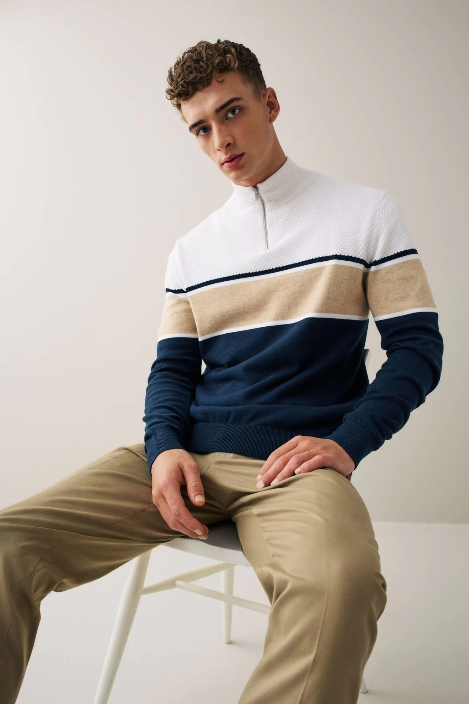 Next Navy/Grey Colourblock Zip Neck Jumper 3 Next Navy/Grey Colourblock Zip Neck Jumper