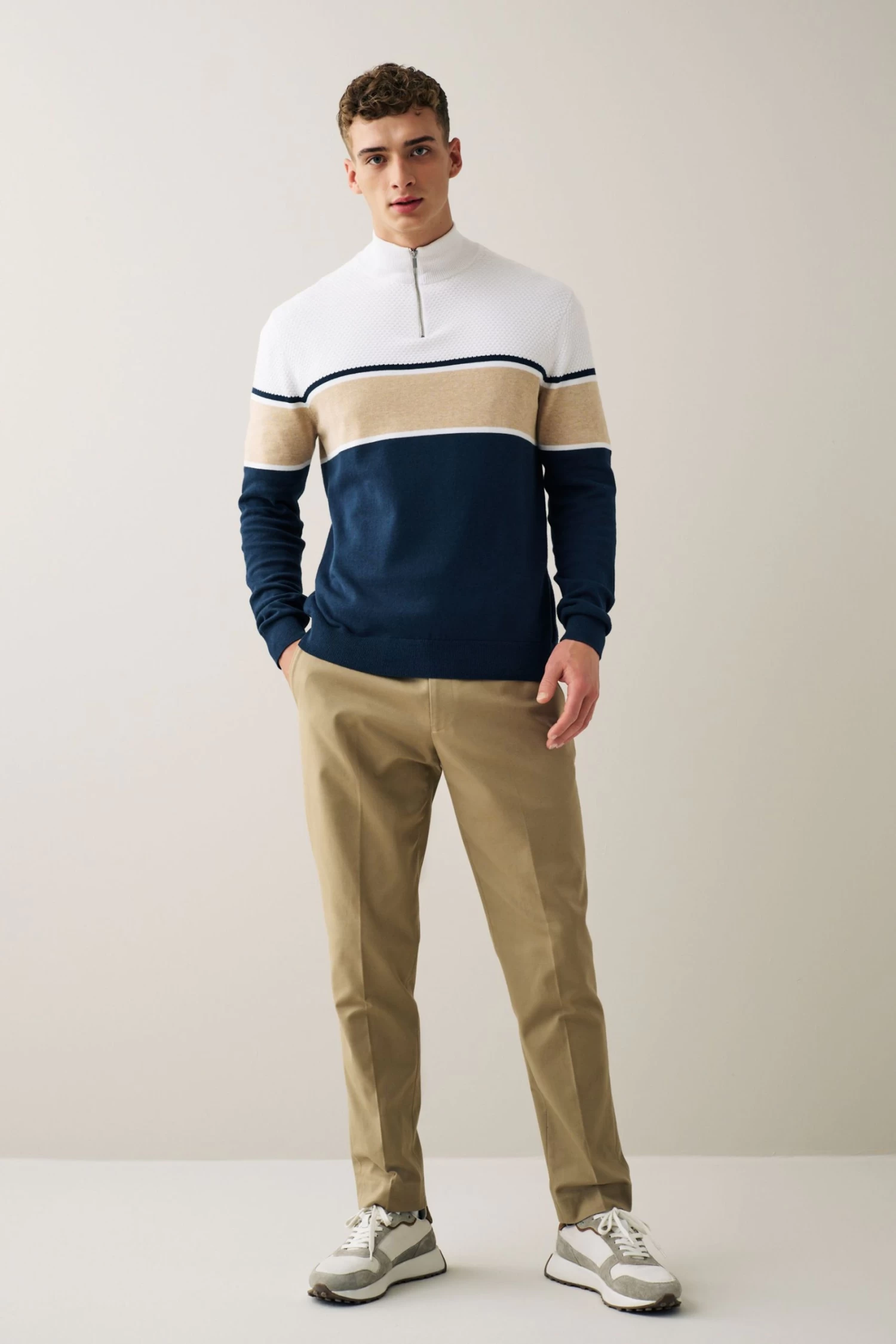 Next Navy/Grey Colourblock Zip Neck Jumper 4 Next Navy/Grey Colourblock Zip Neck Jumper - Image 2