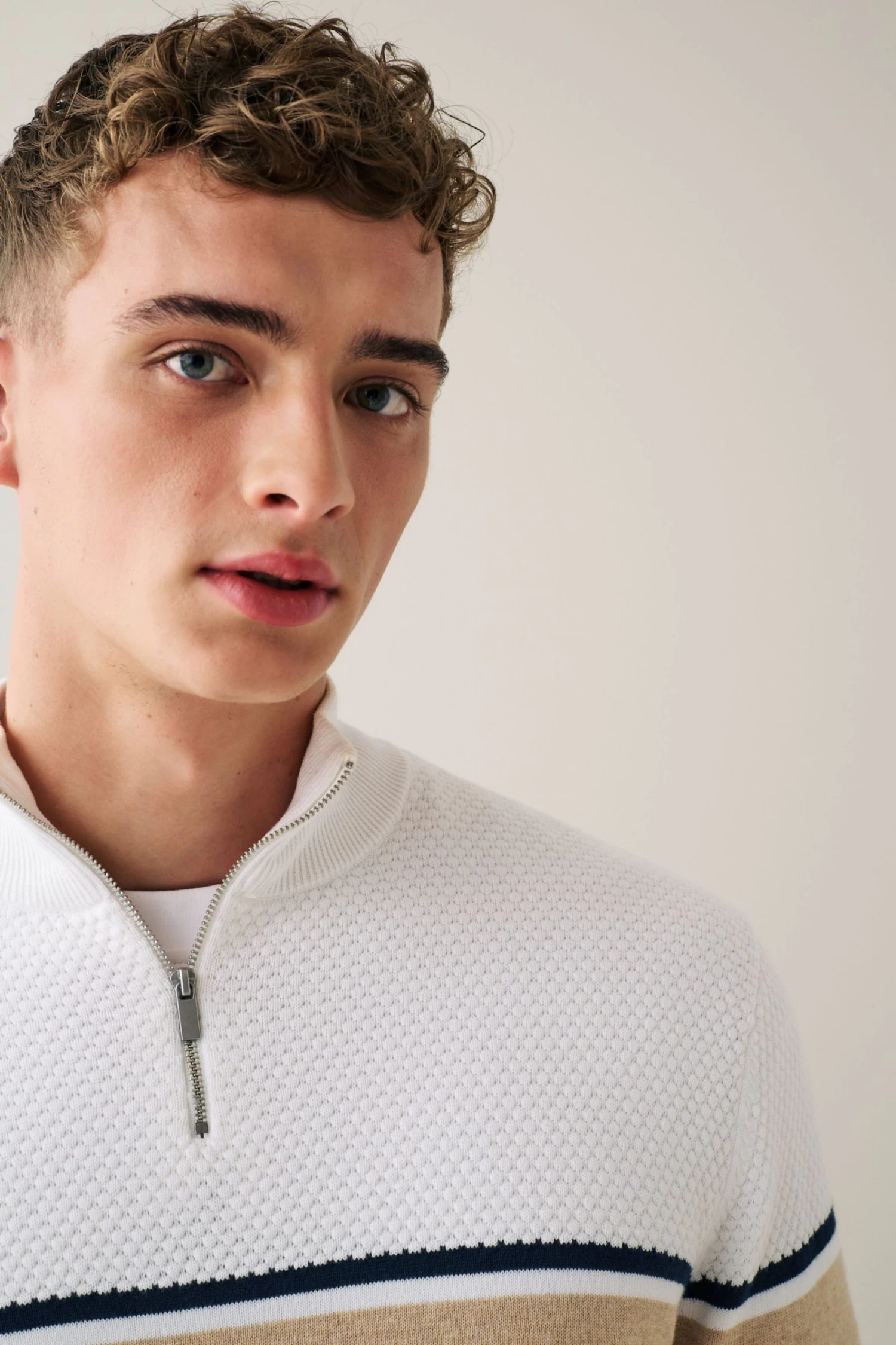 Next Navy/Grey Colourblock Zip Neck Jumper 6 Next Navy/Grey Colourblock Zip Neck Jumper - Image 4