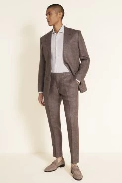 MOSS Brown Tailored Fit Linen Suit: Jacket