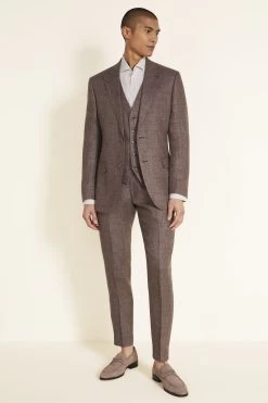 MOSS Brown Tailored Fit Linen Suit: Jacket -Fashion Men Shop U67 883s5