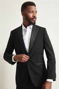 MOSS Black Tailored Fit Tuxedo Suit: Jacket