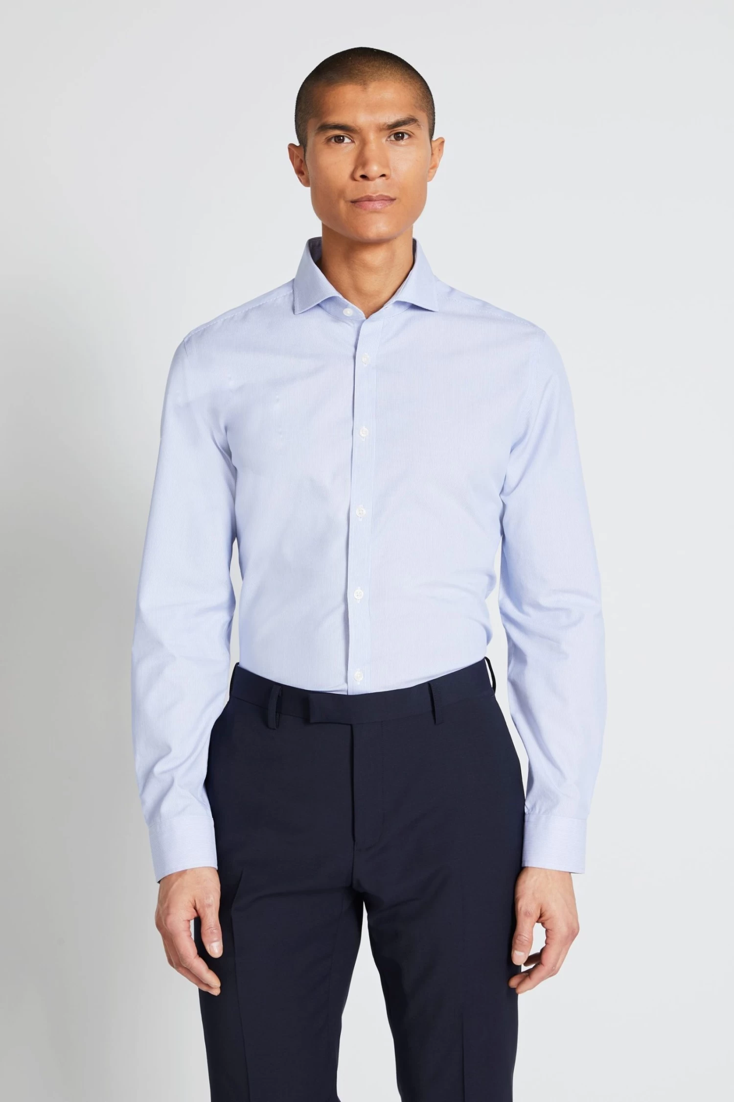 MOSS Slim Fit Sky Blue Poplin Stripe Non-Iron Shirt 3 MOSS Slim Fit Sky Blue Poplin Stripe Non-Iron Shirt