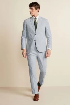 Next Blue/White Relaxed Fit Stripe Seersucker Suit: Jacket -Fashion Men Shop U95 887s2