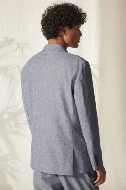 Next Light Blue Relaxed Fit Linen Blend Suit: Jacket -Fashion Men Shop U95 909s3