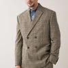Next Taupe Brown Relaxed Fit Check Double Breasted Suit: Jacket -Fashion Men Shop U95 911s