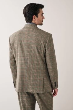 Next Taupe Brown Relaxed Fit Check Double Breasted Suit: Jacket -Fashion Men Shop U95 911s3