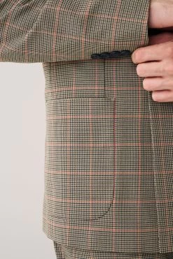 Next Taupe Brown Relaxed Fit Check Double Breasted Suit: Jacket -Fashion Men Shop U95 911s5