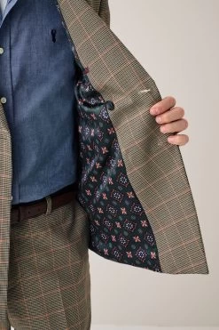 Next Taupe Brown Relaxed Fit Check Double Breasted Suit: Jacket -Fashion Men Shop U95 911s6