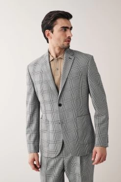 Next Grey Relaxed Fit Check Suit Jacket