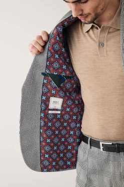 Next Grey Relaxed Fit Check Suit Jacket -Fashion Men Shop U95 916s4