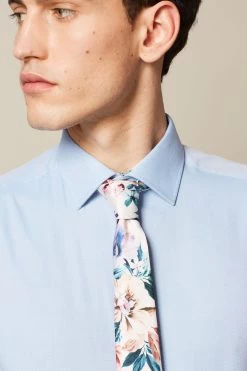 Next Blue/Cream Floral Slim Fit Double Cuff Shirt, Tie And Pocket Square
